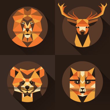 Flat trendy low polygon style animal avatar icon set. Vector ill
