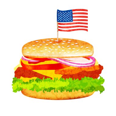 Vector hamburger with meat, lettuce, cheese and tomato. Illustra