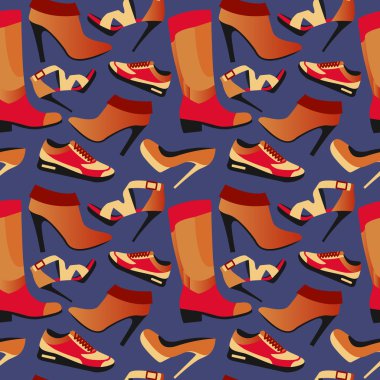 Seamless colorful retro background with shoes in flat simple des