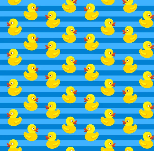 Cute seamless pattern with yellow rubber duck on blue background — Stockový vektor