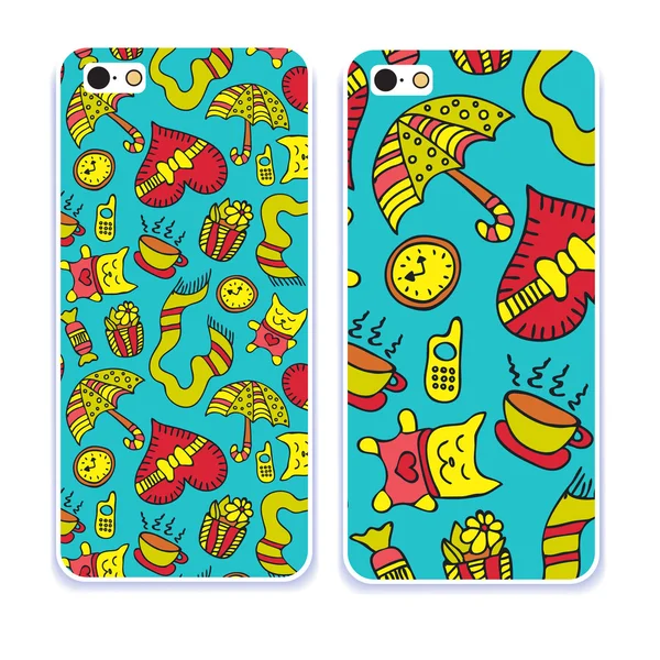 Phone case collection.Doodle romantic seamless pattern with love — ストックベクタ