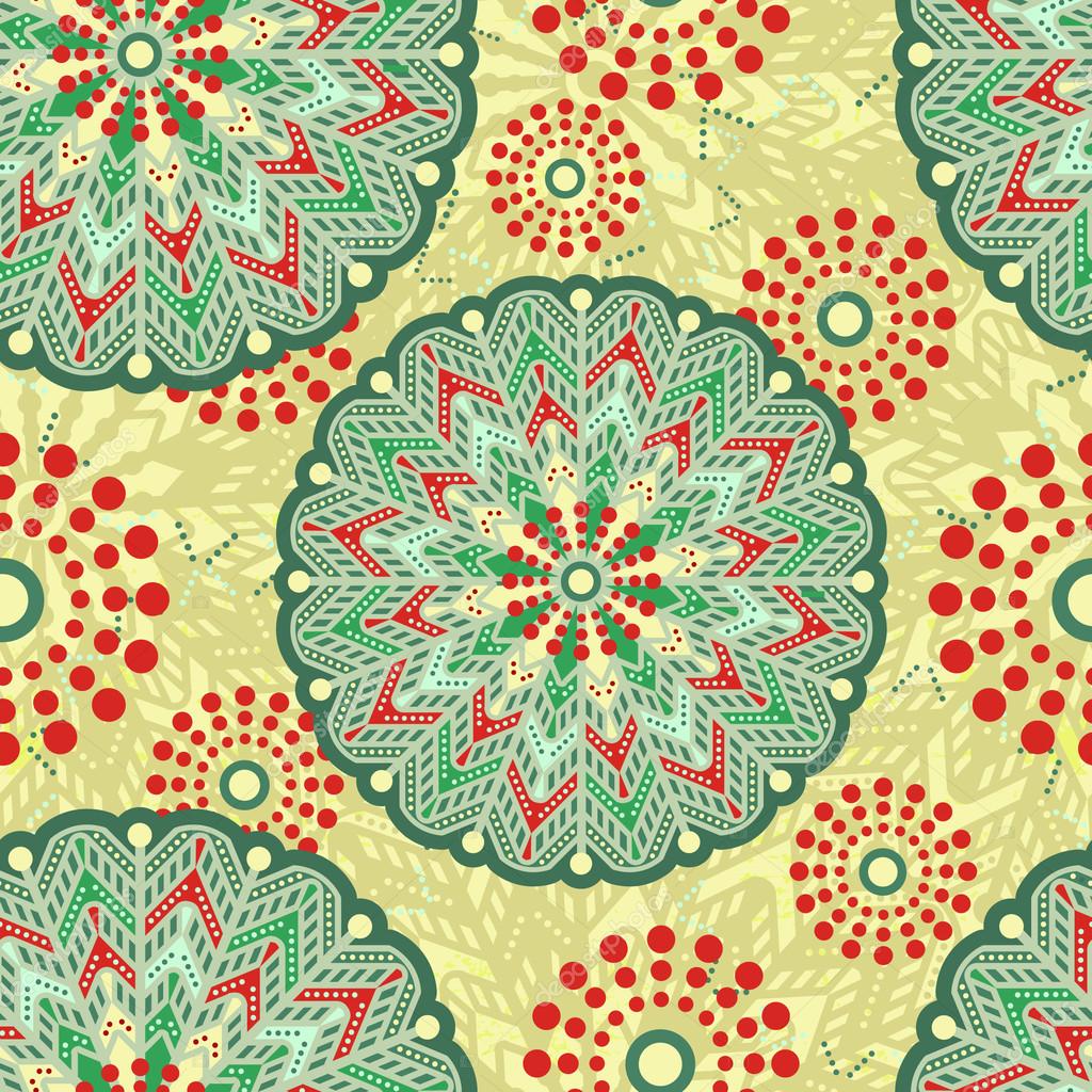 Mandala seamless pattern with many details. Snowflake for logo design, textile, fabric, identity, christmas background, brochure, greeting, invitation or business card, cover, etc. Vector illustration