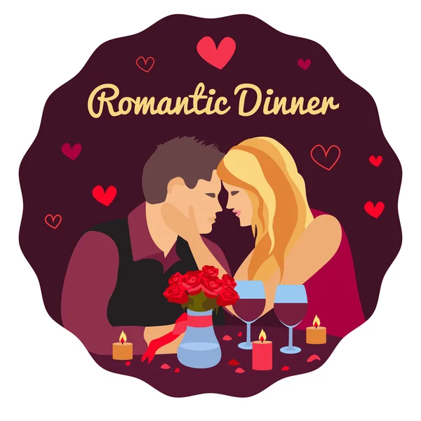 Vector illustration of romantic couple in the cafe , romantic di — Stock Vector