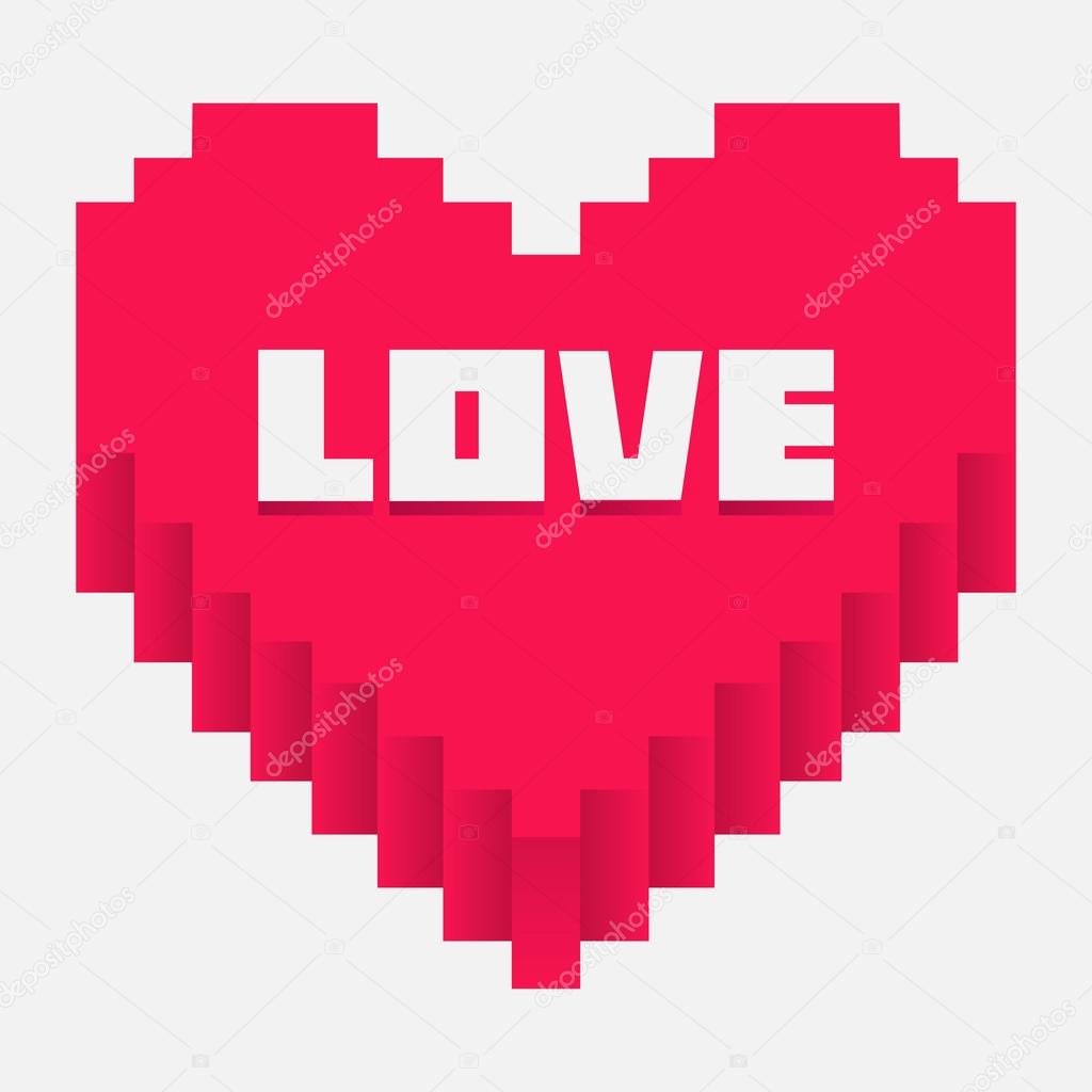 Pixel red heart icon vector for Valentine's day designs. 3D Pixel red heart - vector illustration