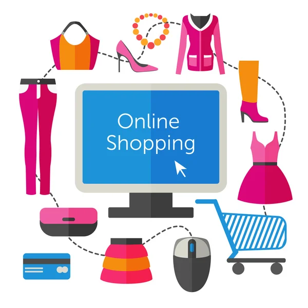 Kobiety online zakupy. Ilustracja wektorowa — Wektor stockowy