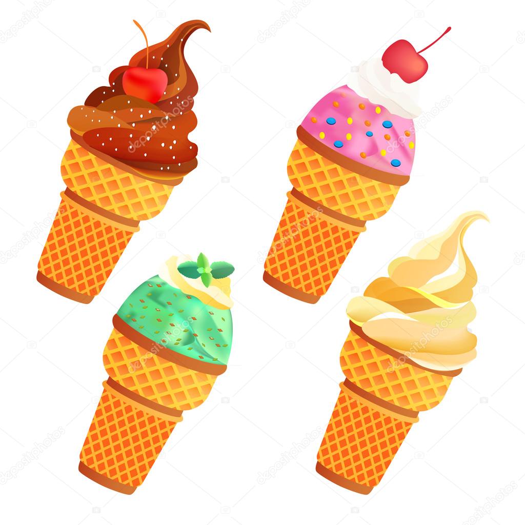 Conjunto de vetores de casquinha de sorvete. Ilustração realista