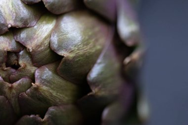 Esmer arka planda taze enginar çiçeği. Organik sağlıklı enginar.