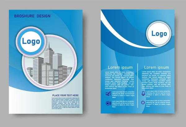 Blaues Cover Design Das Eine Stadt Auf Weißem Hintergrund Form — Stockvektor