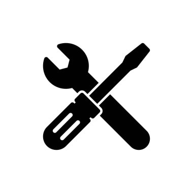 Web ve mobil uygulama için simge vektörünü onar. araç işareti ve sembol. Simge ayarlanıyor. İngiliz anahtarı ve tornavida. Servis