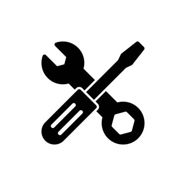 Web ve mobil uygulama için simge vektörünü onar. araç işareti ve sembol. Simge ayarlanıyor. İngiliz anahtarı ve tornavida. Servis