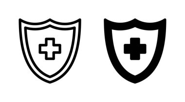 Sağlık sigortası ikonu vektörü belirlendi. Sigorta belgesi imzası ve sembolü