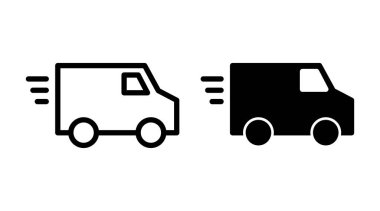 Teslimat kamyonu ikonu vektörü. Teslimat kamyonu işareti ve sembol. Hızlı dağıtım simgesi gönderiliyor