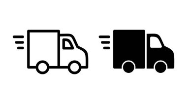 Teslimat kamyonu ikonu vektörü. Teslimat kamyonu işareti ve sembol. Hızlı dağıtım simgesi gönderiliyor