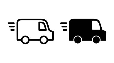 Teslimat kamyonu ikonu vektörü. Teslimat kamyonu işareti ve sembol. Hızlı dağıtım simgesi gönderiliyor