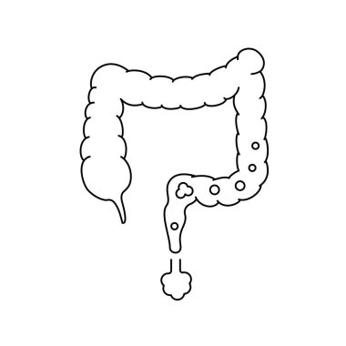 Doğrusal siyah gaz çıkarma işareti. Tıp konsepti, kalın bağırsak problemi, rektum. Anatomi elementi, uygulamalar için sağlık hizmeti, siteler, bilgi grafikleri posteri. Beyaz arkaplandaki izole nesne