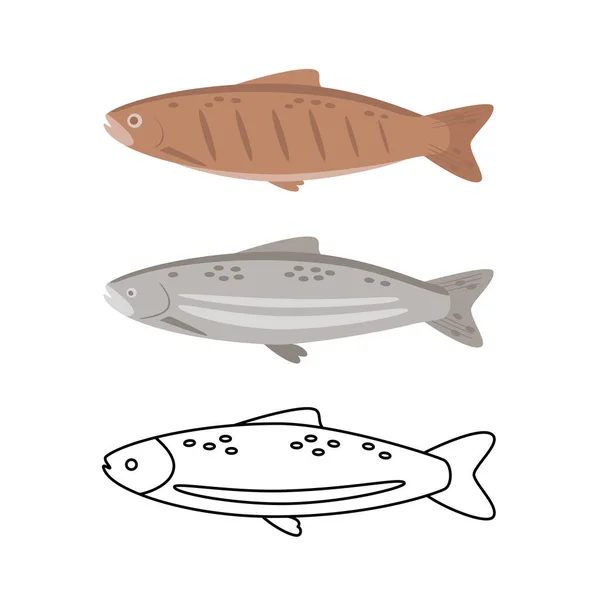 Ensemble Poissons Dans Différents Styles Trois Types Truites Rivière Frites — Image vectorielle