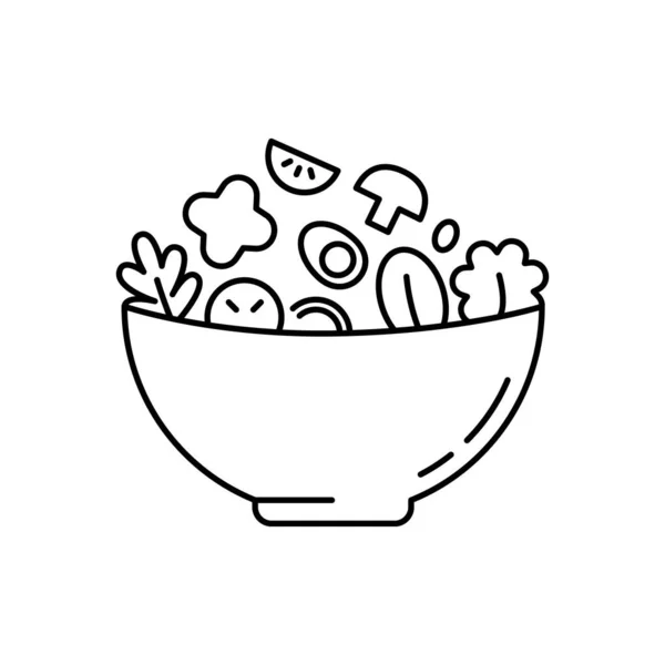 Signo Ensalada Cuenco Negro Lineal Sabroso Desayuno Saludable Verano Mezcla — Vector de stock