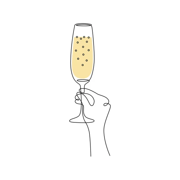 Hand Hält Ein Glas Champagner Linienkunst Moderner Stil Minimales Design — Stockvektor