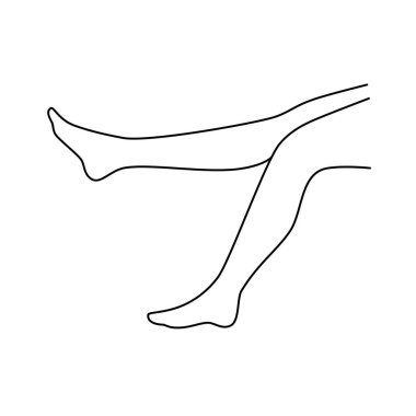 Doğrusal siyah kız bacakları. Genç, zarif ve güzel ayaklar hareket halinde. Ayak bakımı konsepti, tüy dökümü. Vücut kozmetik, tayt, spa prosedürü için basit tasarım ögesi