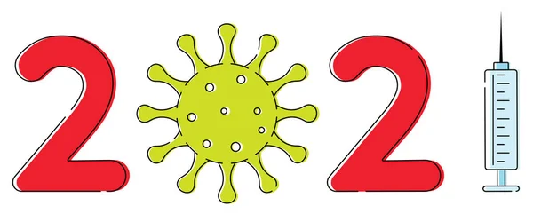 Illustration Vectorielle Nouvel 2021 Image Coronavirus Seringue Fête Nouvel Quarantaine — Image vectorielle