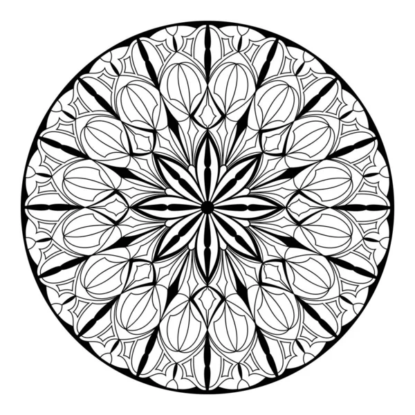 Patrón Gótico Étnico Línea Arte Blanco Negro Mandala Elegante Arte — Vector de stock