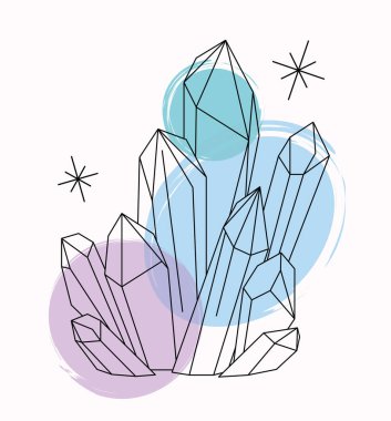 Parlak boya lekeli minerallerin vektör izi. Parılda ve parla. Alternatif tıp, kristal iyileştirme, astroloji ve sihir..