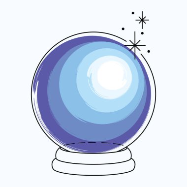 Minimalistic illustration of a magic ball for divination. Line art with blue spots vector