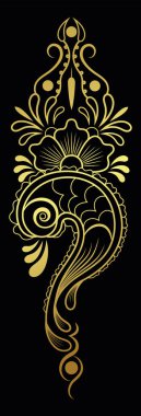 Soyut altın desenli, kıvrımlı desenli ve siyah arka planda damlalar.