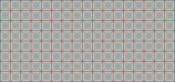 Geometrik duvar kağıdı, turuncu, zümrüt ve gri renkli Fas karoları.