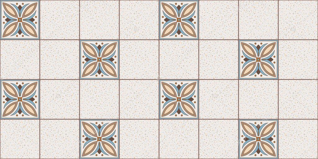 Geometric wallpaper ethnic square Moroccan tiles with a pattern of beige, brown, blue colors