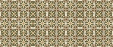 Damalı desenli vektör duvar kağıdı. İtalyan aksesuarlı ortaçağ fayansları. Çiçek stili. Bej, kahverengi ve yeşil renkler