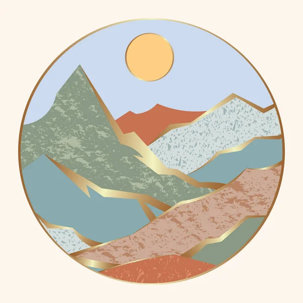Векторная Иллюстрация Абстрактных Гор Холмов Полей Солнца Круге Абстрактные Текстуры — стоковый вектор