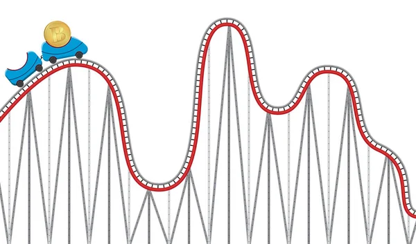 롤러코스터 위에 있는 암호화 된 화폐의 벡터 그림. 시장성 과 화폐 가치 하락 — 스톡 벡터