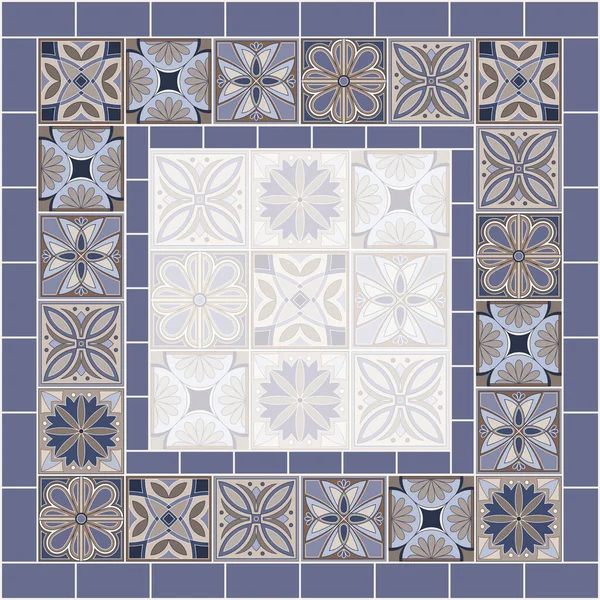 Moldura geométrica para azulejos quadrados de foto e mídia social com padrão étnico floral — Vetor de Stock