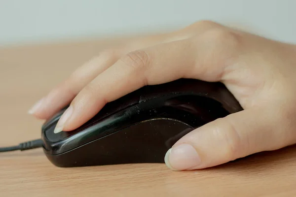 Close Clicking Mouse Office Table — Stock Photo, Image