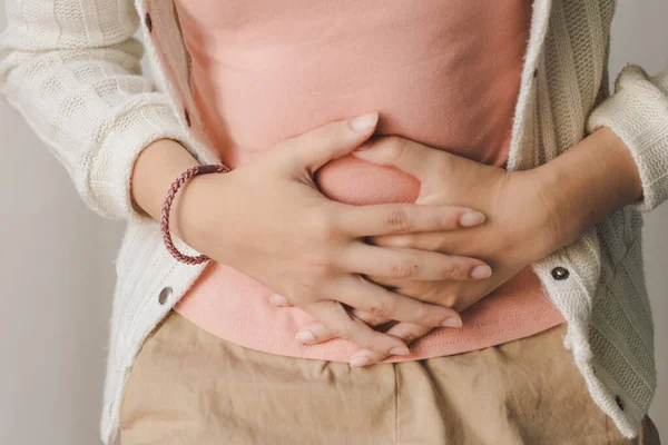 Young Woman Suffering Abdominal Pain Menstrual Pain — Stock Photo, Image