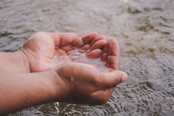Water Male Hand Surface River World Water Environment Day Water — Stock Photo, Image