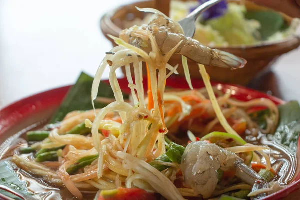 Papaya Salad Fresh Shrimp Som Tum Thai Food — Stock Photo, Image