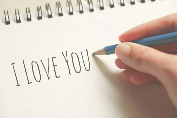 Scrivere Amo Blocco Note San Valentino Concetto Amore — Foto Stock