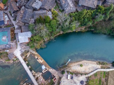Libo County, Guizhou, Çin 'de kışın güzel kırsal manzara.