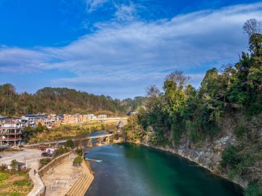 Libo County, Guizhou, Çin 'de kışın güzel kırsal manzara.