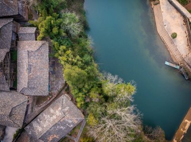 Libo County, Guizhou, Çin 'de kışın güzel kırsal manzara.