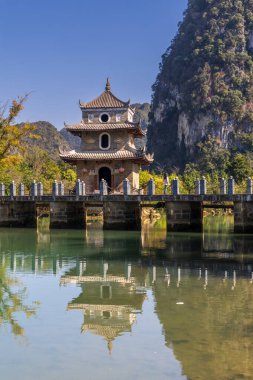 Jiuzhou 'nun kış manzarası Eski Şehir, Jingxi, Guangxi, Çin