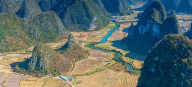 Jiuzhou 'nun kış manzarası Eski Şehir, Jingxi, Guangxi, Çin