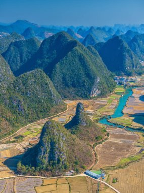 Jiuzhou 'nun kış manzarası Eski Şehir, Jingxi, Guangxi, Çin