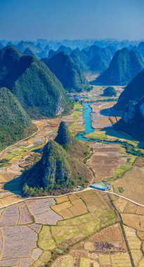 Jiuzhou 'nun kış manzarası Eski Şehir, Jingxi, Guangxi, Çin