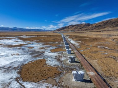 Ganzi, Sichuan, Çin 'de Ulusal Otoyol 318 boyunca kış manzarası