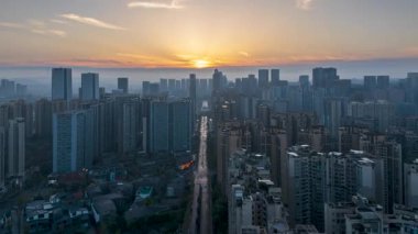 Chengdu, Çin 'in mimarisi ve manzarasının hızlandırılmış hava manzarası