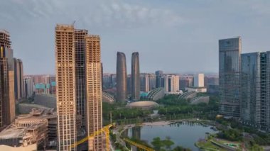 Chengdu, Çin 'in mimarisi ve manzarasının hızlandırılmış hava manzarası