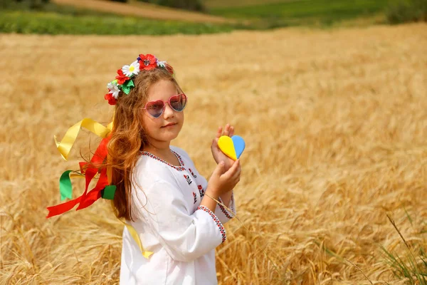 수놓은 셔츠를 아이의 노랗고 하트와 물갈퀴가 기념일 헌법의 — 스톡 사진